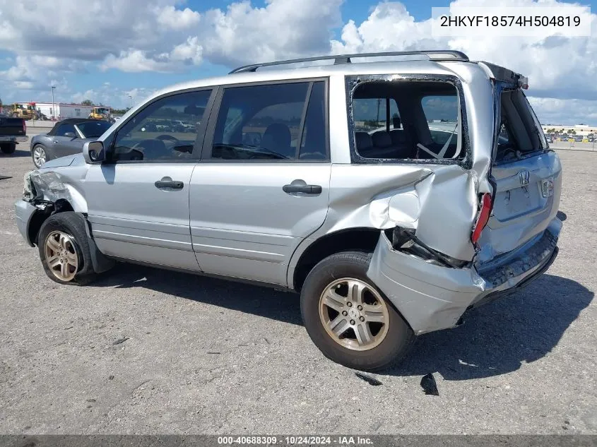 2004 Honda Pilot Ex-L VIN: 2HKYF18574H504819 Lot: 40688309