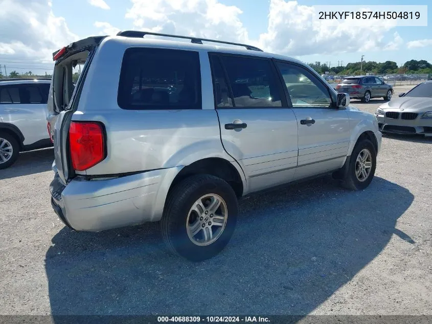 2004 Honda Pilot Ex-L VIN: 2HKYF18574H504819 Lot: 40688309