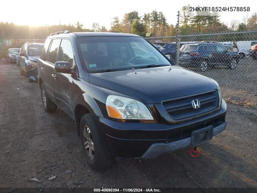 2004 Honda Pilot Ex-L VIN: 2HKYF18524H578858 Lot: 40690394