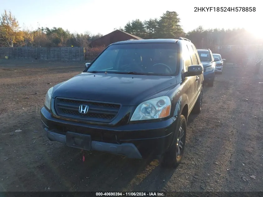 2004 Honda Pilot Ex-L VIN: 2HKYF18524H578858 Lot: 40690394