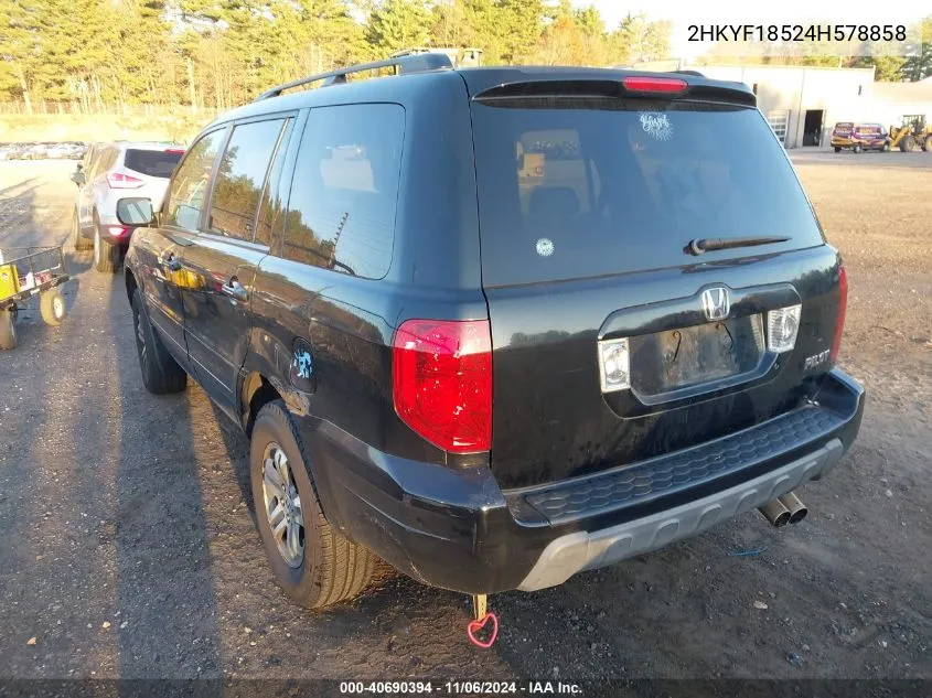 2004 Honda Pilot Ex-L VIN: 2HKYF18524H578858 Lot: 40690394