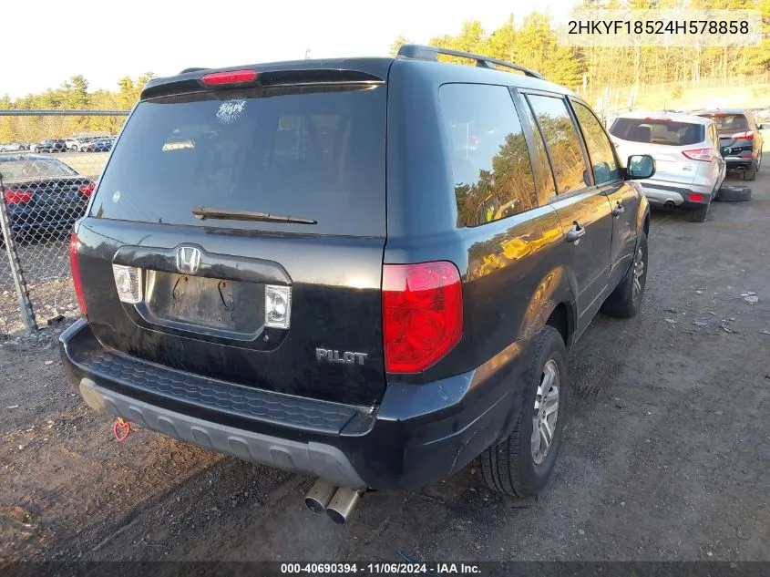 2004 Honda Pilot Ex-L VIN: 2HKYF18524H578858 Lot: 40690394