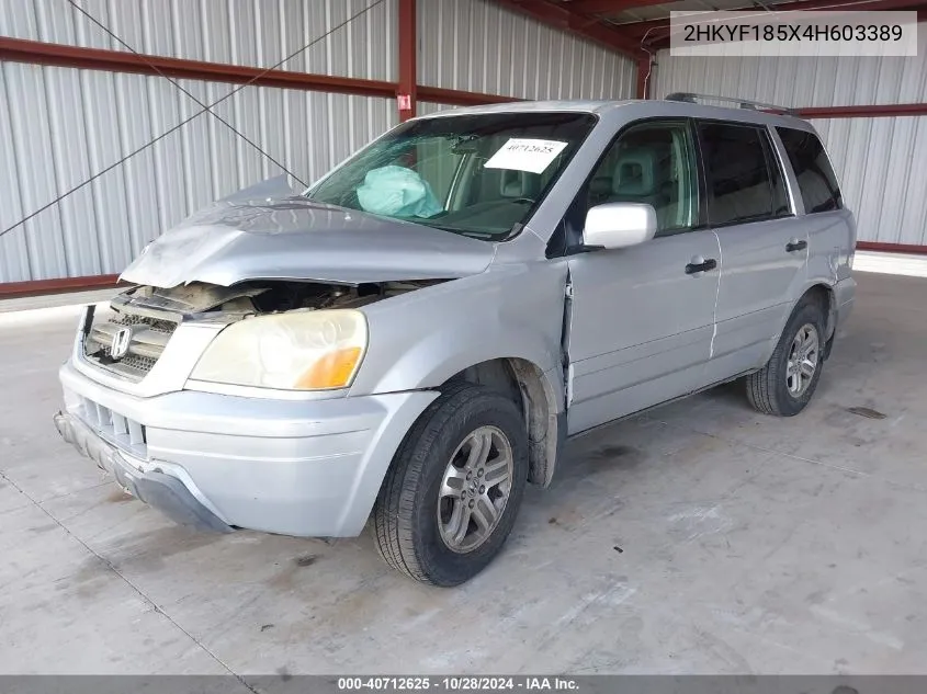 2004 Honda Pilot Ex-L VIN: 2HKYF185X4H603389 Lot: 40712625