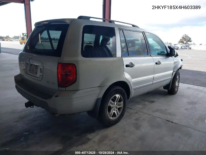 2004 Honda Pilot Ex-L VIN: 2HKYF185X4H603389 Lot: 40712625