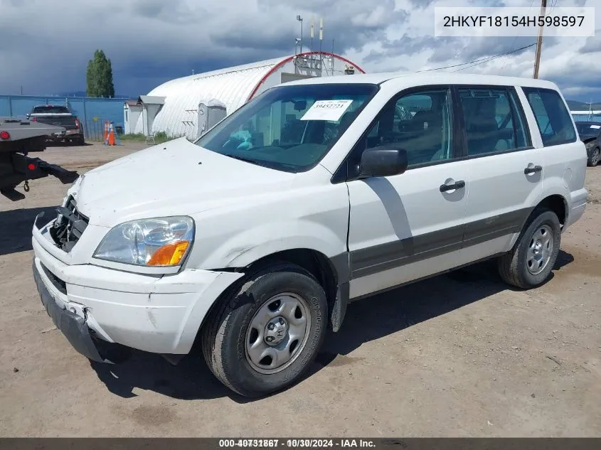 2004 Honda Pilot Lx VIN: 2HKYF18154H598597 Lot: 40731867