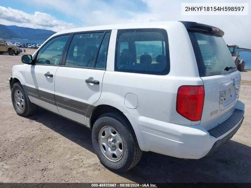 2004 Honda Pilot Lx VIN: 2HKYF18154H598597 Lot: 40731867