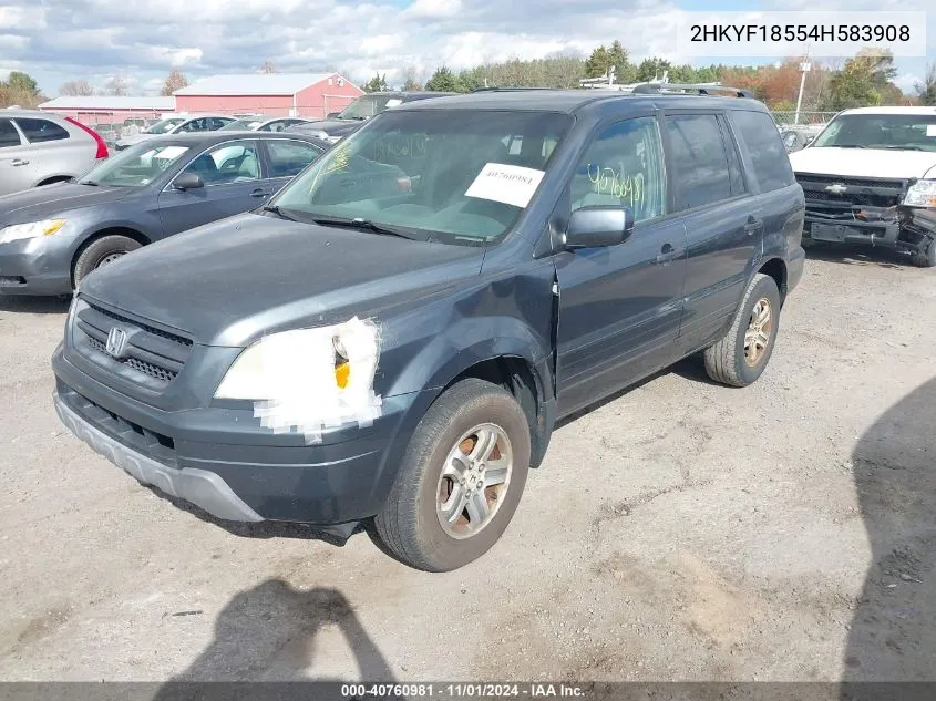 2004 Honda Pilot Ex VIN: 2HKYF18554H583908 Lot: 40760981