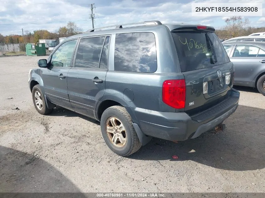 2004 Honda Pilot Ex VIN: 2HKYF18554H583908 Lot: 40760981