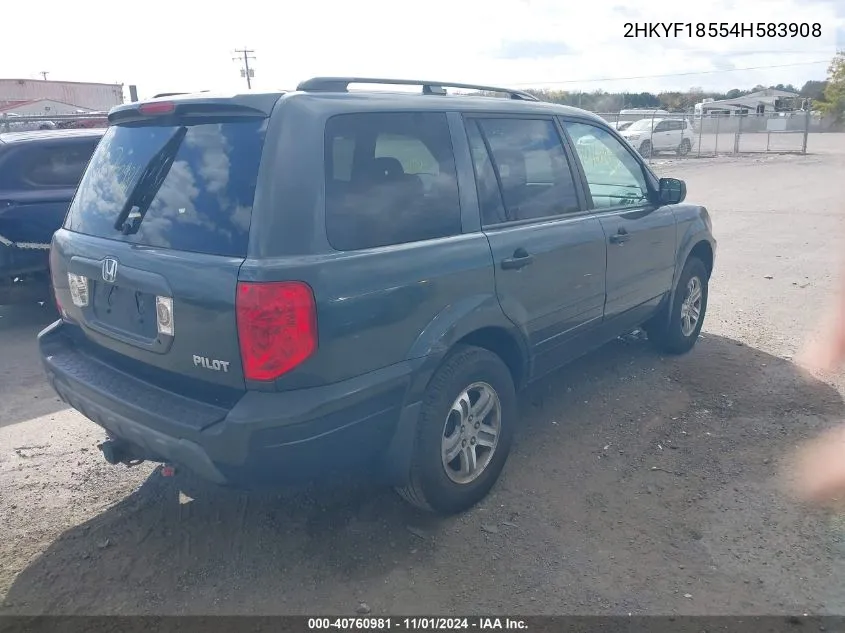 2004 Honda Pilot Ex VIN: 2HKYF18554H583908 Lot: 40760981