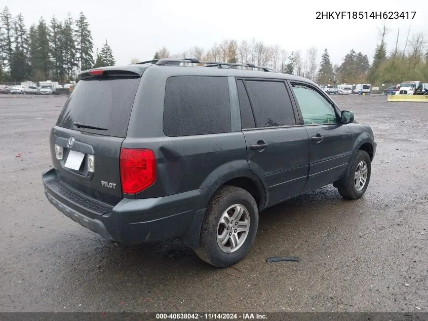 2004 Honda Pilot Ex-L VIN: 2HKYF18514H623417 Lot: 40838042