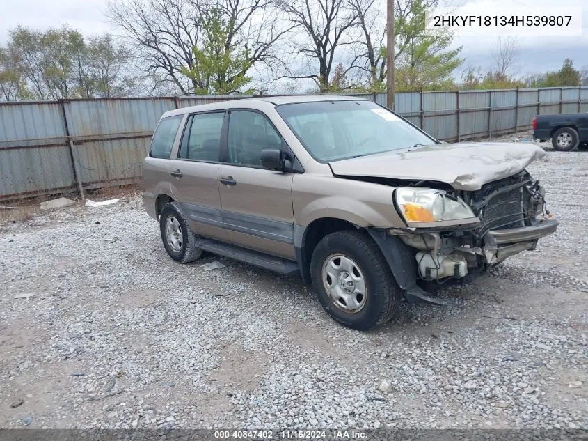 2004 Honda Pilot Lx VIN: 2HKYF18134H539807 Lot: 40847402