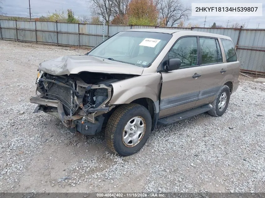 2004 Honda Pilot Lx VIN: 2HKYF18134H539807 Lot: 40847402