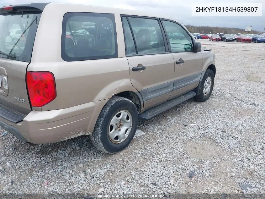 2004 Honda Pilot Lx VIN: 2HKYF18134H539807 Lot: 40847402