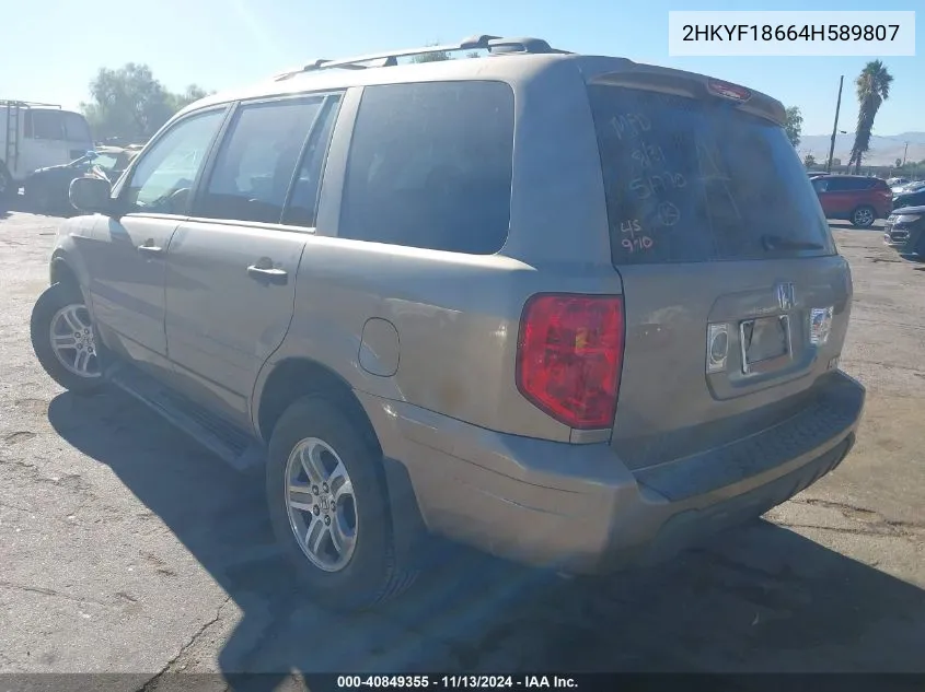 2004 Honda Pilot Ex-L VIN: 2HKYF18664H589807 Lot: 40849355