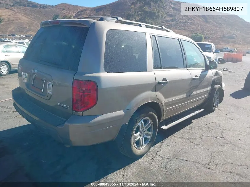 2004 Honda Pilot Ex-L VIN: 2HKYF18664H589807 Lot: 40849355