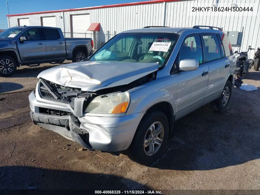 2004 Honda Pilot Ex-L VIN: 2HKYF18624H500444 Lot: 40868328