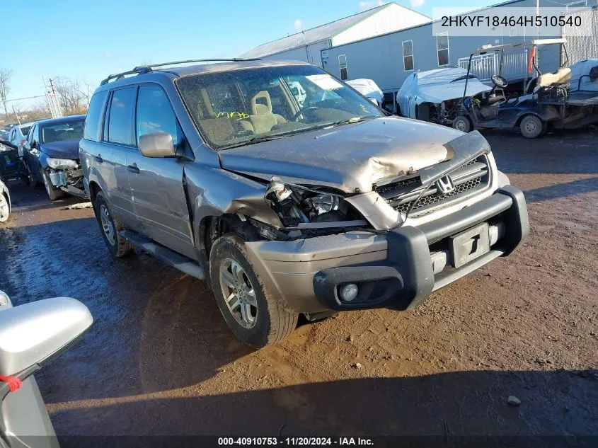 2004 Honda Pilot Ex VIN: 2HKYF18464H510540 Lot: 40910753