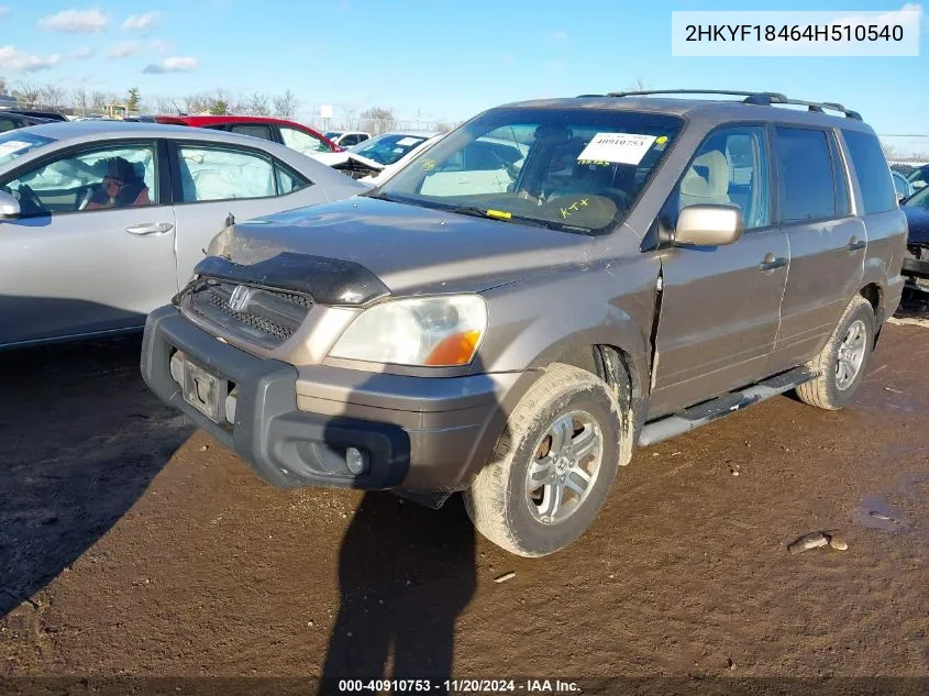 2004 Honda Pilot Ex VIN: 2HKYF18464H510540 Lot: 40910753