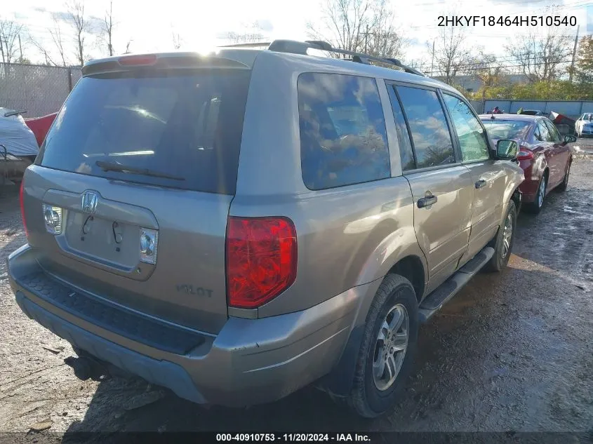 2004 Honda Pilot Ex VIN: 2HKYF18464H510540 Lot: 40910753