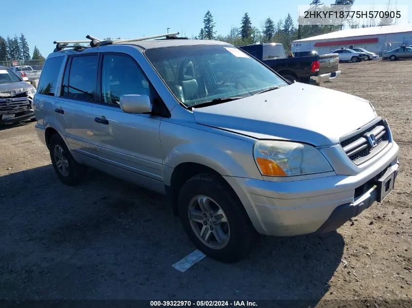 2005 Honda Pilot Ex-L VIN: 2HKYF18775H570905 Lot: 39322970