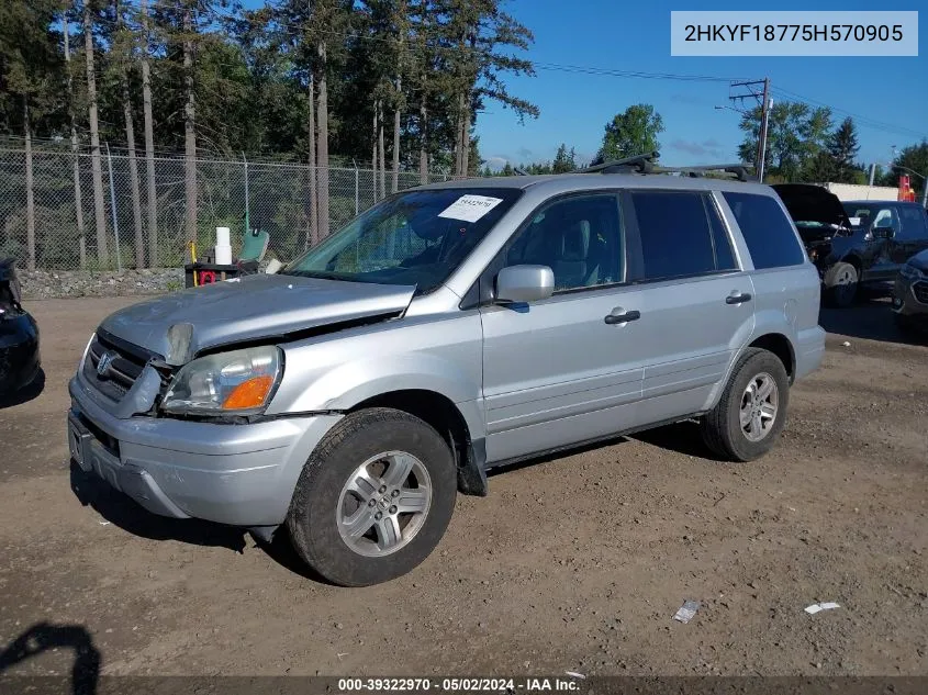 2005 Honda Pilot Ex-L VIN: 2HKYF18775H570905 Lot: 39322970