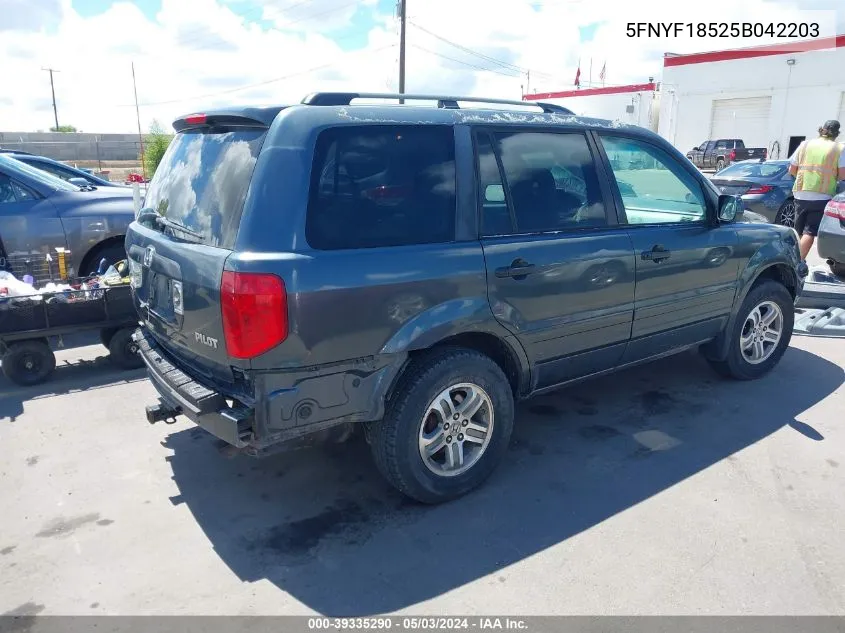 2005 Honda Pilot Ex-L VIN: 5FNYF18525B042203 Lot: 39335290