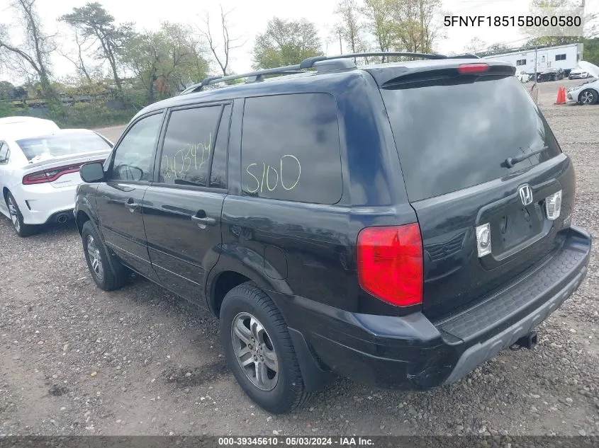 2005 Honda Pilot Ex-L VIN: 5FNYF18515B060580 Lot: 39345610