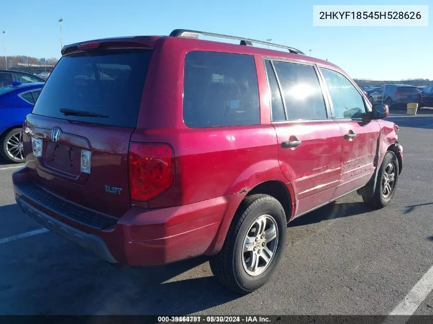 2005 Honda Pilot Ex-L VIN: 2HKYF18545H528626 Lot: 39464781