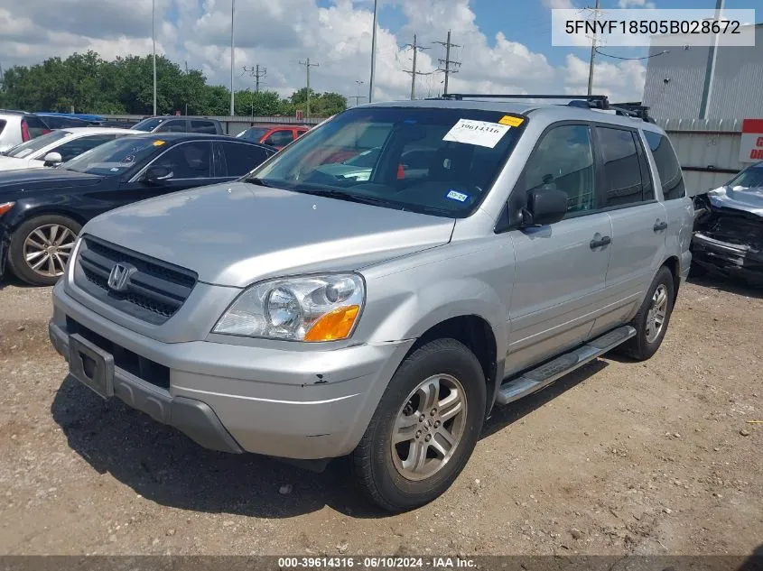 2005 Honda Pilot Ex-L VIN: 5FNYF18505B028672 Lot: 39614316