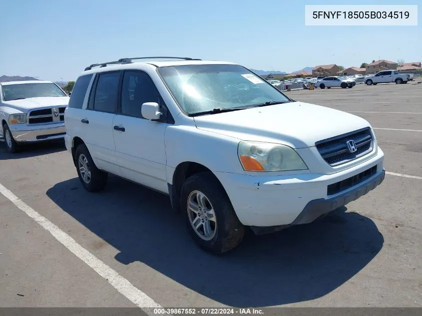 2005 Honda Pilot Ex-L VIN: 5FNYF18505B034519 Lot: 39867552