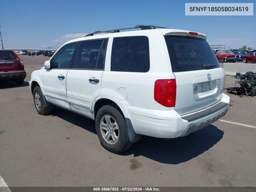 2005 Honda Pilot Ex-L VIN: 5FNYF18505B034519 Lot: 39867552