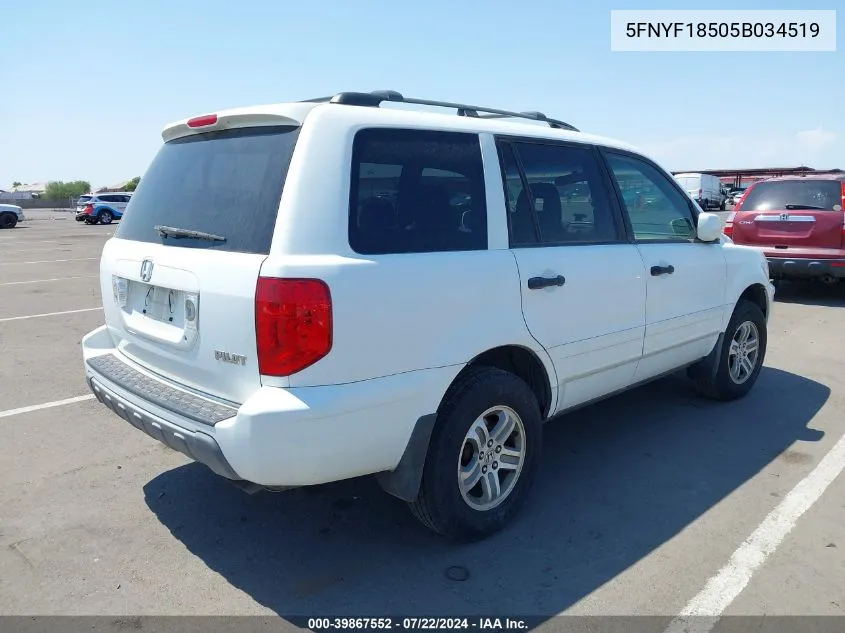 2005 Honda Pilot Ex-L VIN: 5FNYF18505B034519 Lot: 39867552