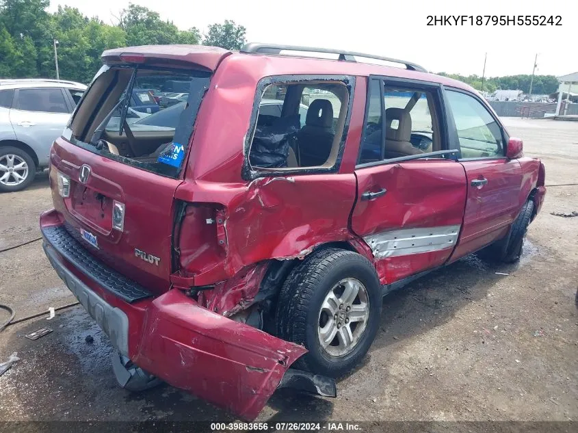 2005 Honda Pilot Ex-L VIN: 2HKYF18795H555242 Lot: 39883656