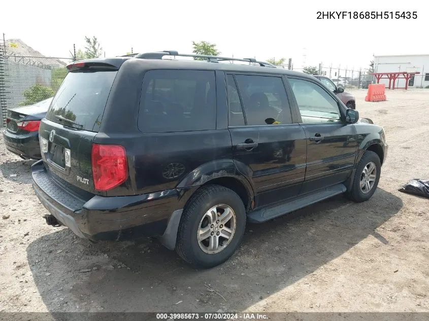 2005 Honda Pilot Ex-L VIN: 2HKYF18685H515435 Lot: 39985673