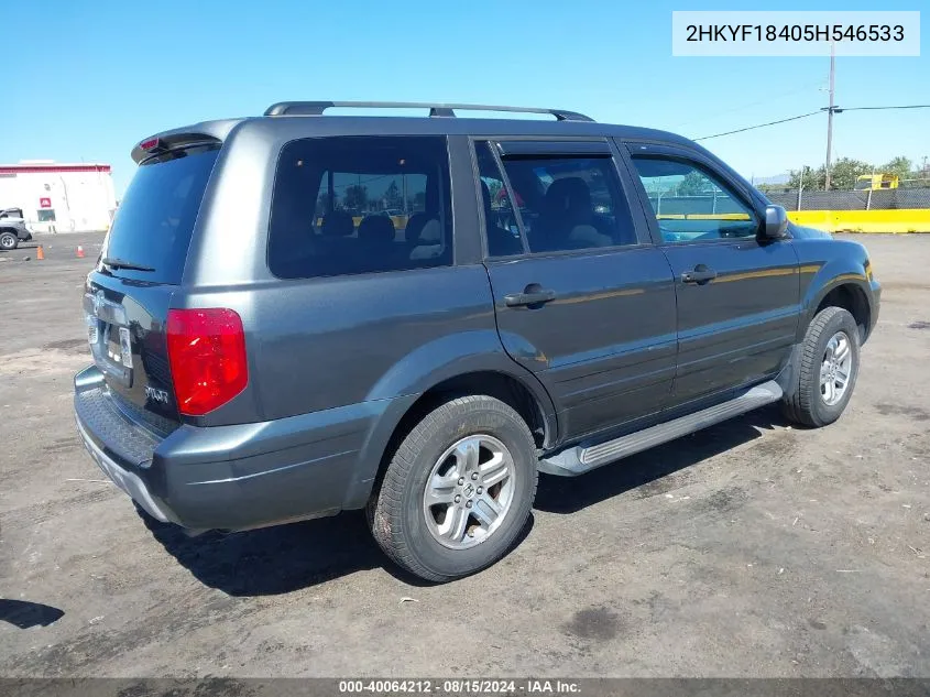 2005 Honda Pilot Ex VIN: 2HKYF18405H546533 Lot: 40064212