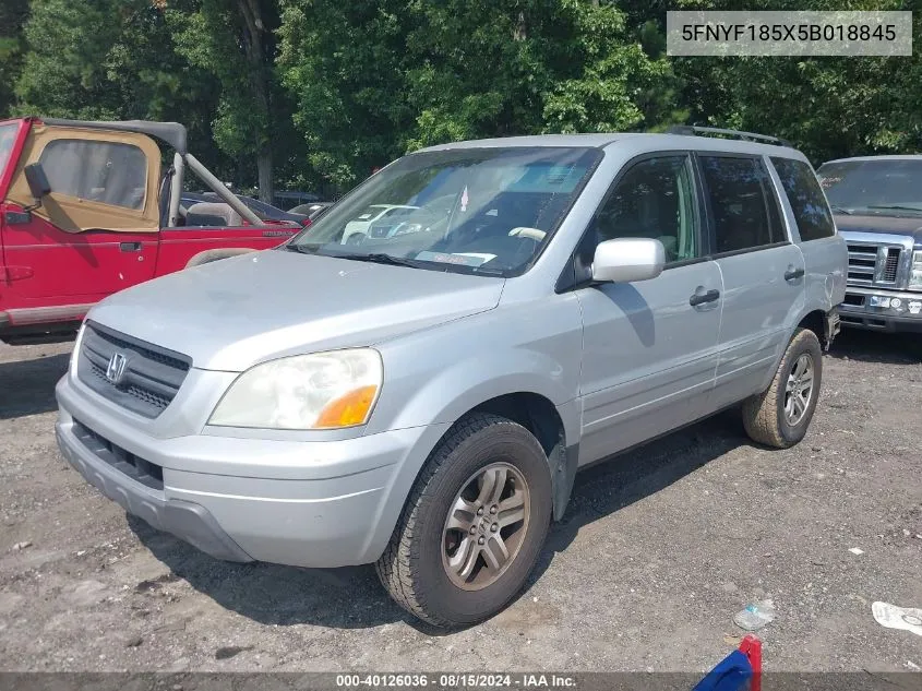 2005 Honda Pilot Ex-L VIN: 5FNYF185X5B018845 Lot: 40126036