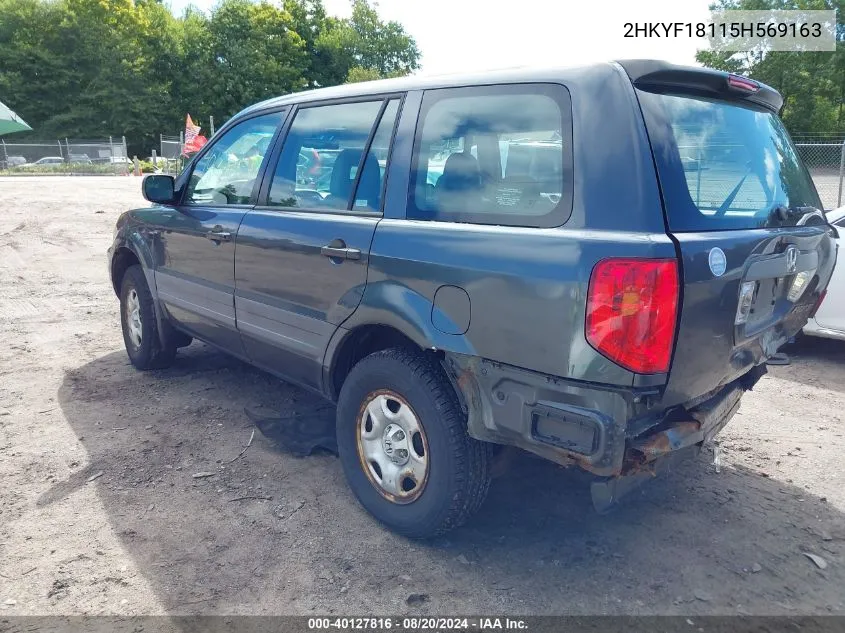 2005 Honda Pilot Lx VIN: 2HKYF18115H569163 Lot: 40127816