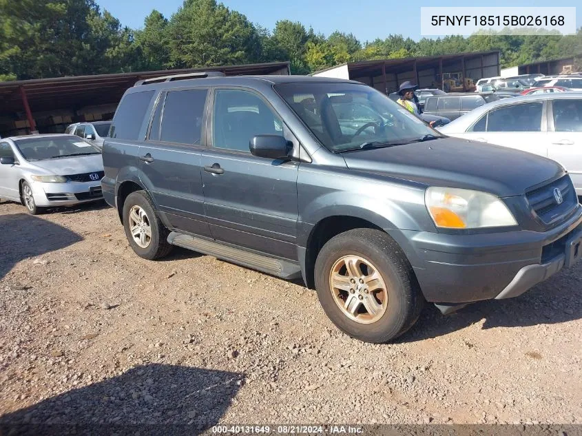 2005 Honda Pilot Exl VIN: 5FNYF18515B026168 Lot: 40131649