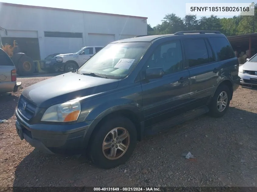 2005 Honda Pilot Exl VIN: 5FNYF18515B026168 Lot: 40131649