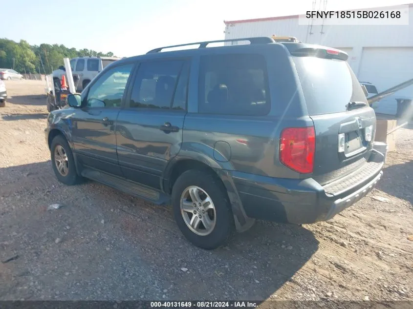 2005 Honda Pilot Exl VIN: 5FNYF18515B026168 Lot: 40131649