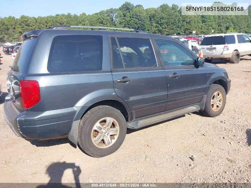 2005 Honda Pilot Exl VIN: 5FNYF18515B026168 Lot: 40131649