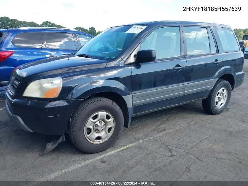 2005 Honda Pilot Lx VIN: 2HKYF18185H557639 Lot: 40134426