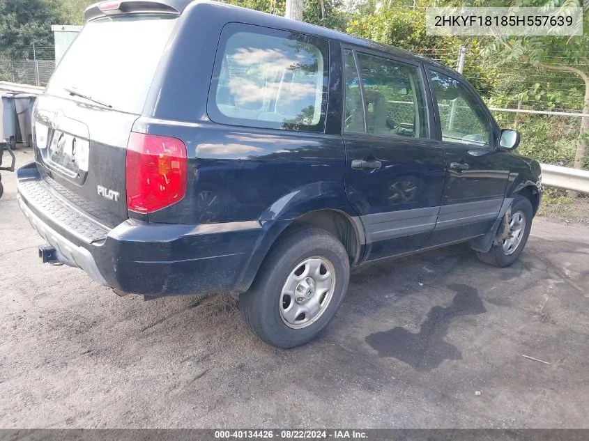 2005 Honda Pilot Lx VIN: 2HKYF18185H557639 Lot: 40134426