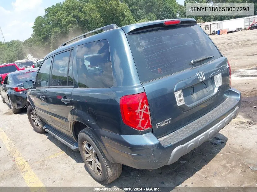 2005 Honda Pilot Ex-L VIN: 5FNYF18665B007298 Lot: 40138051