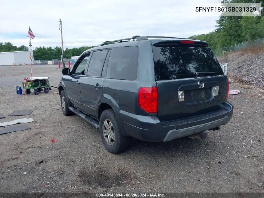 2005 Honda Pilot Exl VIN: 5FNYF18615B031329 Lot: 40143894