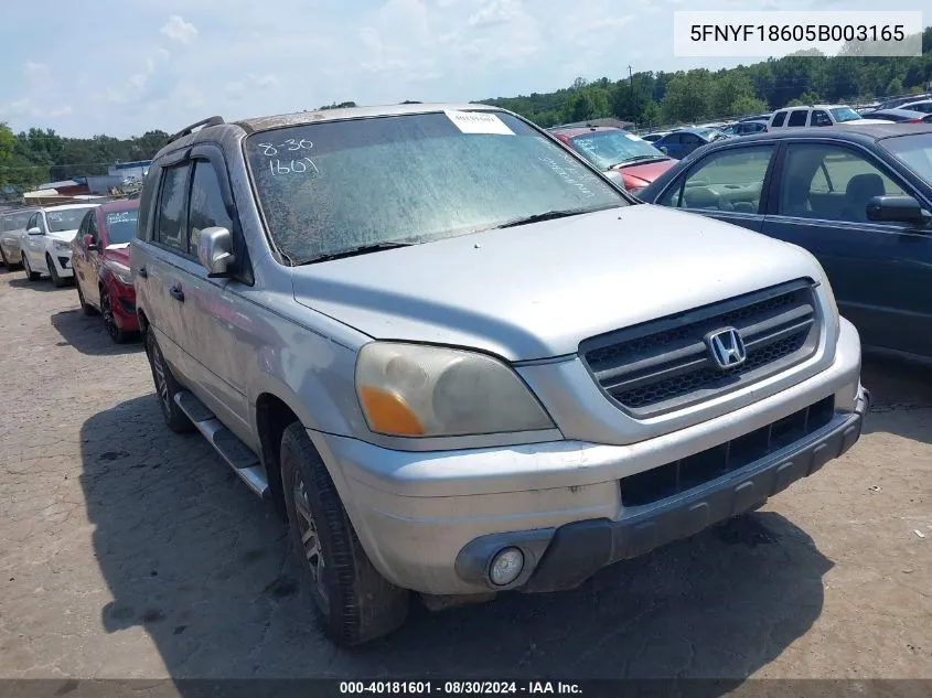 2005 Honda Pilot Ex-L VIN: 5FNYF18605B003165 Lot: 40181601