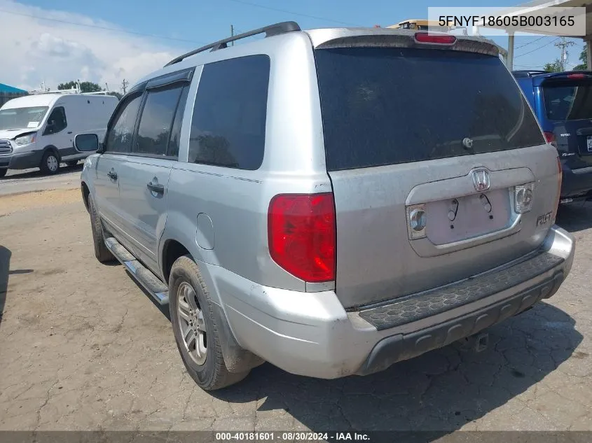 2005 Honda Pilot Ex-L VIN: 5FNYF18605B003165 Lot: 40181601