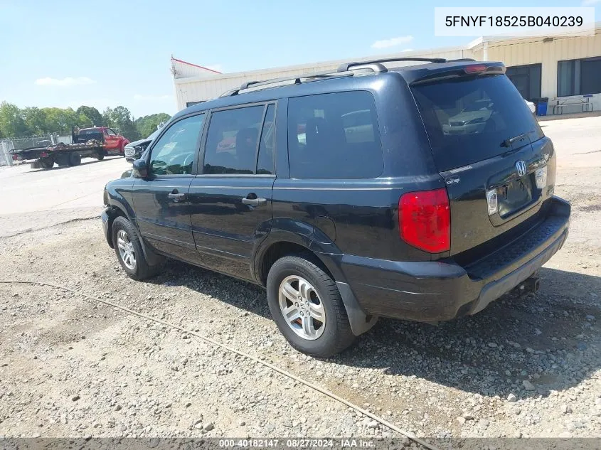 2005 Honda Pilot Ex-L VIN: 5FNYF18525B040239 Lot: 40182147