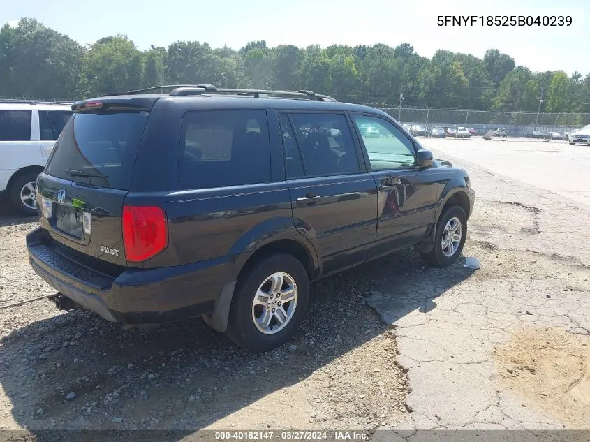 2005 Honda Pilot Ex-L VIN: 5FNYF18525B040239 Lot: 40182147