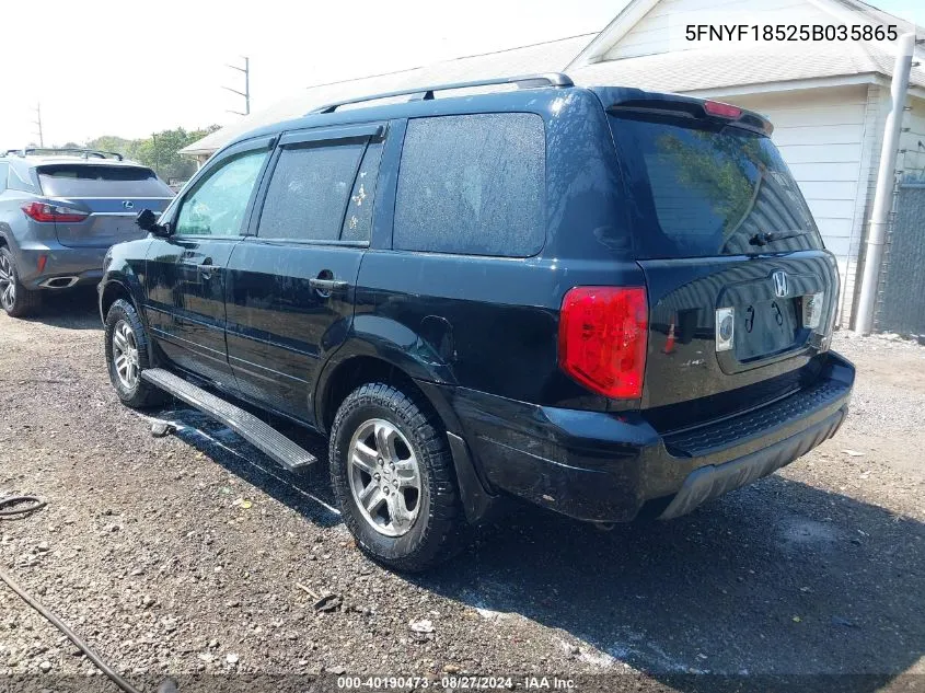 2005 Honda Pilot Ex-L VIN: 5FNYF18525B035865 Lot: 40190473